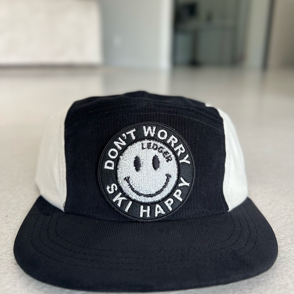 Don’t Worry Ski Happy Smiley New Era Corduroy Camp Hat NWT
